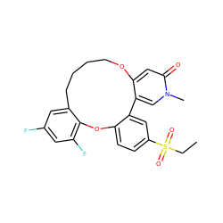 CCS(=O)(=O)c1ccc2c(c1)-c1cn(C)c(=O)cc1OCCCCc1cc(F)cc(F)c1O2 ZINC001772599706