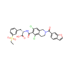 CCS(=O)(=O)c1cccc(C[C@H](NC(=O)c2c(Cl)cc3c(c2Cl)CCN(C(=O)c2ccc4ccoc4c2)C3)C(=O)O)c1 ZINC000084669400