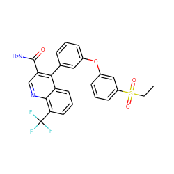 CCS(=O)(=O)c1cccc(Oc2cccc(-c3c(C(N)=O)cnc4c(C(F)(F)F)cccc34)c2)c1 ZINC000045339129