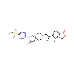 CCS(=O)(=O)c1cnc(N2CC3(CCN(C[C@H](O)c4ccc5c(c4C)COC5=O)CC3)CC2=O)cn1 ZINC001772635127