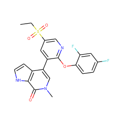 CCS(=O)(=O)c1cnc(Oc2ccc(F)cc2F)c(-c2cn(C)c(=O)c3[nH]ccc23)c1 ZINC000146466348