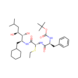CCS[C@@H](NC(=O)[C@H](Cc1ccccc1)NC(=O)OC(C)(C)C)C(=O)N[C@@H](CC1CCCCC1)[C@@H](O)[C@@H](O)CC(C)C ZINC000025989313