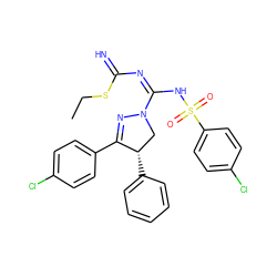 CCSC(=N)N=C(NS(=O)(=O)c1ccc(Cl)cc1)N1C[C@H](c2ccccc2)C(c2ccc(Cl)cc2)=N1 ZINC001772606385