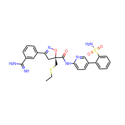 CCSC[C@@]1(C(=O)Nc2ccc(-c3ccccc3S(N)(=O)=O)cn2)CC(c2cccc(C(=N)N)c2)=NO1 ZINC000026658671