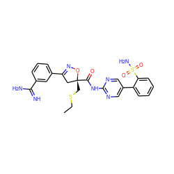 CCSC[C@@]1(C(=O)Nc2ncc(-c3ccccc3S(N)(=O)=O)cn2)CC(c2cccc(C(=N)N)c2)=NO1 ZINC000026660117