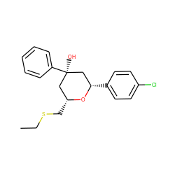 CCSC[C@@H]1C[C@@](O)(c2ccccc2)C[C@H](c2ccc(Cl)cc2)O1 ZINC000049070729