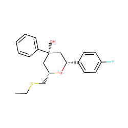 CCSC[C@@H]1C[C@@](O)(c2ccccc2)C[C@H](c2ccc(F)cc2)O1 ZINC000049784971