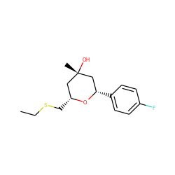 CCSC[C@@H]1C[C@](C)(O)C[C@H](c2ccc(F)cc2)O1 ZINC000040845058