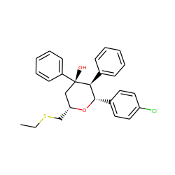 CCSC[C@@H]1C[C@](O)(c2ccccc2)[C@@H](c2ccccc2)[C@H](c2ccc(Cl)cc2)O1 ZINC000049114751