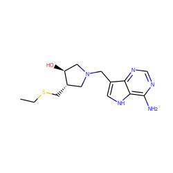 CCSC[C@H]1CN(Cc2c[nH]c3c(N)ncnc23)C[C@@H]1O ZINC000013648004