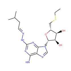 CCSC[C@H]1O[C@@H](n2cnc3c(N)nc(N/N=C/CC(C)C)nc32)[C@H](O)[C@@H]1O ZINC000013472029