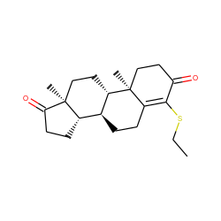 CCSC1=C2CC[C@H]3[C@@H]4CCC(=O)[C@@]4(C)CC[C@@H]3[C@@]2(C)CCC1=O ZINC000027649009