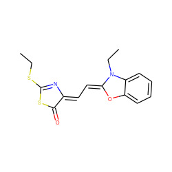 CCSC1=N/C(=C\C=C2/Oc3ccccc3N2CC)C(=O)S1 ZINC000004713926