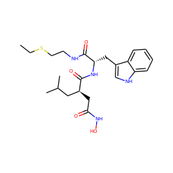 CCSCCNC(=O)[C@H](Cc1c[nH]c2ccccc12)NC(=O)[C@@H](CC(=O)NO)CC(C)C ZINC000027084554