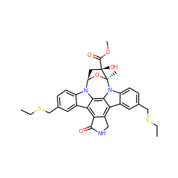 CCSCc1ccc2c(c1)c1c3c(c4c5cc(CSCC)ccc5n5c4c1n2[C@H]1C[C@](O)(C(=O)OC)[C@]5(C)O1)CNC3=O ZINC000003928304