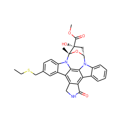 CCSCc1ccc2c(c1)c1c3c(c4c5ccccc5n5c4c1n2[C@@]1(C)O[C@@H]5C[C@]1(O)C(=O)OC)C(=O)NC3 ZINC000029316043