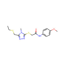 CCSCc1nnc(SCC(=O)Nc2ccc(OC)cc2)n1C ZINC000002880975