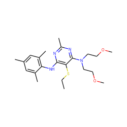 CCSc1c(Nc2c(C)cc(C)cc2C)nc(C)nc1N(CCOC)CCOC ZINC000169309995