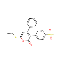 CCSc1cc(-c2ccccc2)c(-c2ccc(S(C)(=O)=O)cc2)c(=O)o1 ZINC000003814526