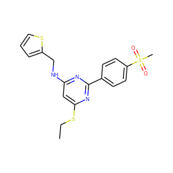 CCSc1cc(NCc2cccs2)nc(-c2ccc(S(C)(=O)=O)cc2)n1 ZINC000029132661