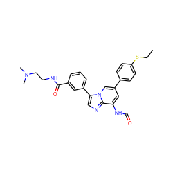 CCSc1ccc(-c2cc(NC=O)c3ncc(-c4cccc(C(=O)NCCN(C)C)c4)n3c2)cc1 ZINC000061927022