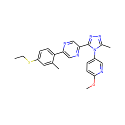 CCSc1ccc(-c2cnc(-c3nnc(C)n3-c3ccc(OC)nc3)cn2)c(C)c1 ZINC000040877147