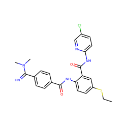 CCSc1ccc(NC(=O)c2ccc(C(=N)N(C)C)cc2)c(C(=O)Nc2ccc(Cl)cn2)c1 ZINC000040891567