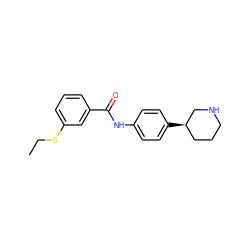 CCSc1cccc(C(=O)Nc2ccc([C@@H]3CCCNC3)cc2)c1 ZINC000117724371