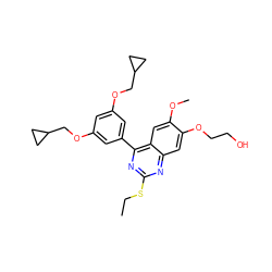 CCSc1nc(-c2cc(OCC3CC3)cc(OCC3CC3)c2)c2cc(OC)c(OCCO)cc2n1 ZINC000026739422