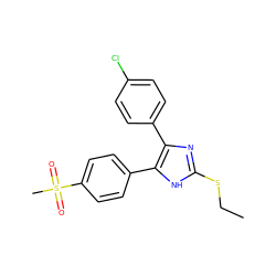 CCSc1nc(-c2ccc(Cl)cc2)c(-c2ccc(S(C)(=O)=O)cc2)[nH]1 ZINC000095603517