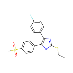 CCSc1nc(-c2ccc(F)cc2)c(-c2ccc(S(C)(=O)=O)cc2)[nH]1 ZINC000095602563