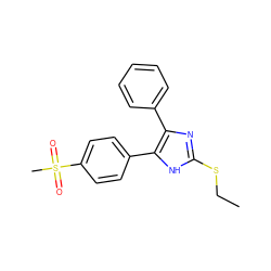 CCSc1nc(-c2ccccc2)c(-c2ccc(S(C)(=O)=O)cc2)[nH]1 ZINC000095601450