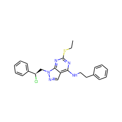 CCSc1nc(NCCc2ccccc2)c2cnn(C[C@@H](Cl)c3ccccc3)c2n1 ZINC000028862056