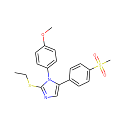 CCSc1ncc(-c2ccc(S(C)(=O)=O)cc2)n1-c1ccc(OC)cc1 ZINC000028713612