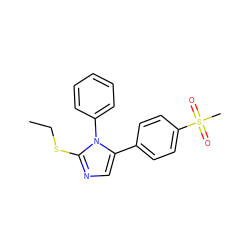 CCSc1ncc(-c2ccc(S(C)(=O)=O)cc2)n1-c1ccccc1 ZINC000028713604