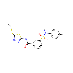 CCSc1nnc(NC(=O)c2cccc(S(=O)(=O)N(C)c3ccc(C)cc3)c2)s1 ZINC000002642689