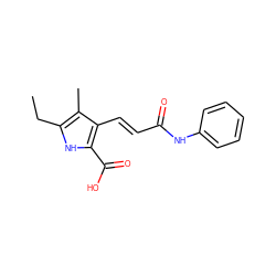 CCc1[nH]c(C(=O)O)c(/C=C/C(=O)Nc2ccccc2)c1C ZINC000013778811