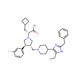 CCc1[nH]c(Cc2ccccc2)nc1C1CCN(C[C@H]2CN([C@H](CC3CCC3)C(=O)O)C[C@@H]2c2cccc(F)c2)CC1 ZINC000027087584