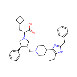 CCc1[nH]c(Cc2ccccc2)nc1C1CCN(C[C@H]2CN([C@H](CC3CCC3)C(=O)O)C[C@@H]2c2ccccc2)CC1 ZINC000042807331