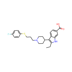 CCc1[nH]c2cc(C(=O)O)ccc2c1C1CCN(CCCSc2ccc(F)cc2)CC1 ZINC000299841190