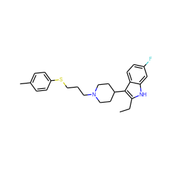 CCc1[nH]c2cc(F)ccc2c1C1CCN(CCCSc2ccc(C)cc2)CC1 ZINC000299837696