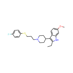 CCc1[nH]c2cc(OC)ccc2c1C1CCN(CCCSc2ccc(F)cc2)CC1 ZINC000299835097