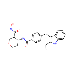 CCc1[nH]c2ccccc2c1Cc1ccc(C(=O)N[C@@H]2CCOC[C@@H]2C(=O)NO)cc1 ZINC000029127389