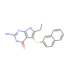 CCc1[nH]c2nc(N)[nH]c(=O)c2c1Sc1ccc2ccccc2c1 ZINC000013680775