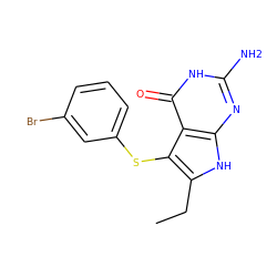 CCc1[nH]c2nc(N)[nH]c(=O)c2c1Sc1cccc(Br)c1 ZINC000013680761