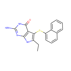 CCc1[nH]c2nc(N)[nH]c(=O)c2c1Sc1cccc2ccccc12 ZINC000013680772