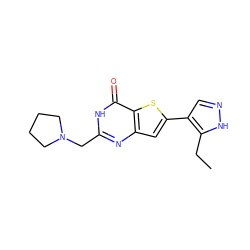 CCc1[nH]ncc1-c1cc2nc(CN3CCCC3)[nH]c(=O)c2s1 ZINC000145145267