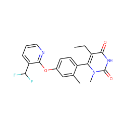 CCc1c(-c2ccc(Oc3ncccc3C(F)F)cc2C)n(C)c(=O)[nH]c1=O ZINC000261087789