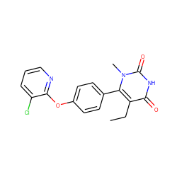 CCc1c(-c2ccc(Oc3ncccc3Cl)cc2)n(C)c(=O)[nH]c1=O ZINC000261181981