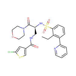 CCc1c(-c2ccccn2)cccc1S(=O)(=O)N[C@@H](CNC(=O)c1csc(Cl)c1)C(=O)N1CCOCC1 ZINC000103240235